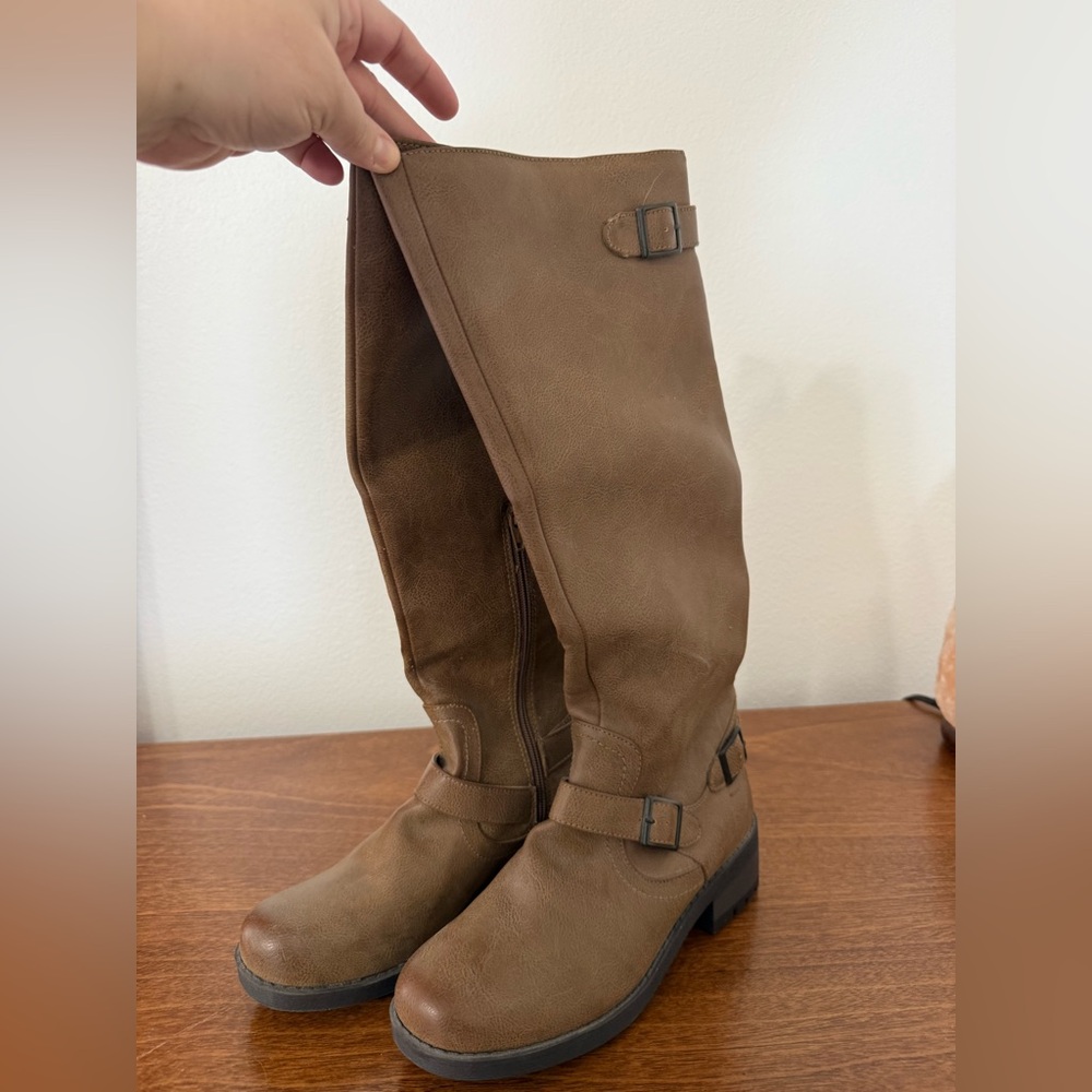 Brown Tall Boots with Buckle Detail